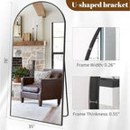 Koonmi 35"x78" Arched Full Length Mirror, Black Large Floor Mirror with Aluminum Alloy Frame Standing Hanging or Leaning Wall-Mounted Mirror for Living Room and Bedroom