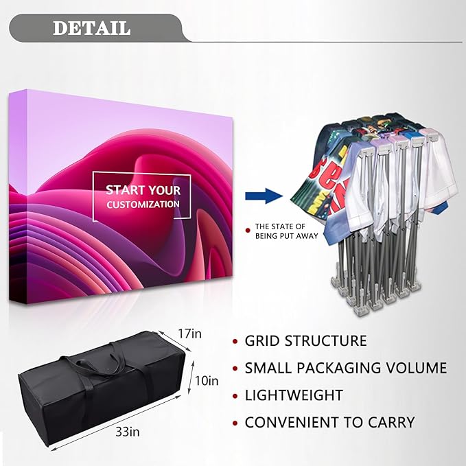 Customize Fabric Display Stand Trade Show Backdrop Aluminum Portable Pop Up Display Banner Backdrop with Collapsible Frame and Banner Set 12.5×7.5 FT
