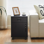 File Cabinet with Lock and Drawer, Mobile Under Desk Storage Cabinet with 360° Swivel Wheels, Wooden Filing Cabinet File Organizer for Legal/Letter/A4 Documents, Home Office Filing Cart (Black)