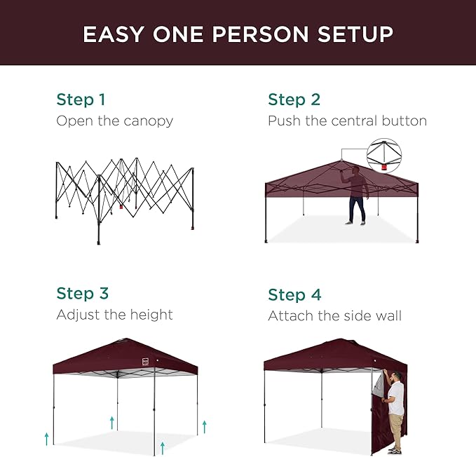 Best Choice Products 10x10ft Easy Pop Up Canopy w/Side Wall, 10 Pockets, Portable Carrying Case, 1-Button Setup, 4 Weight Bags - Burgundy