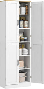 HOMCOM 67" Freestanding Kitchen Pantry, 4-Door Storage Cabinet Organizer with Adjustable Shelves, Kitchen Cabinet with Doors and Shelves, Distressed White