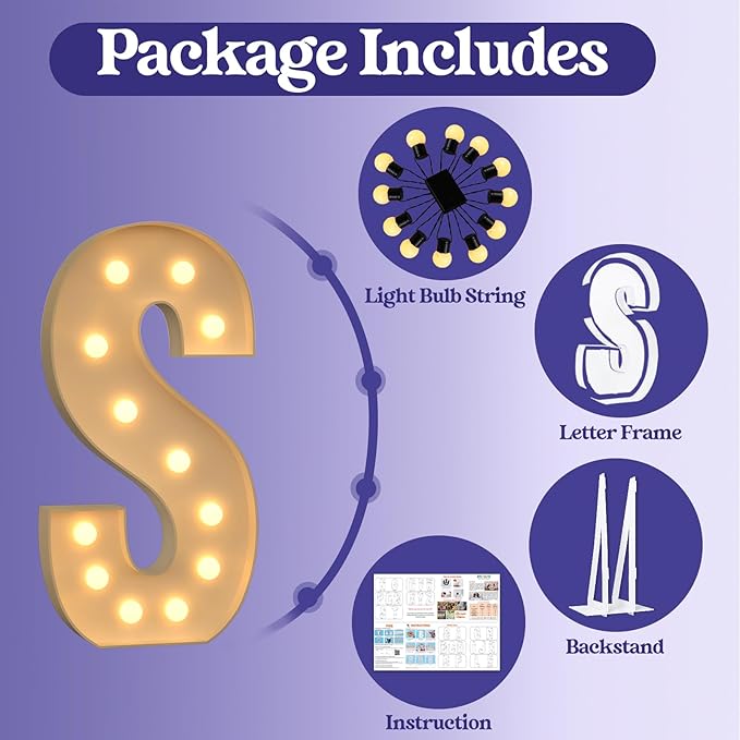 Marquee Light Up Letters, 4FT Marquee Letters, Large Light Up Letter for Party Decor, Mosaic Balloon Frame, Cardboard Letter for Birthday Wedding Engagement Party Decorations, Giant Letter S