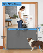 Retractable Baby Gate for Doorways and Stairs, Mesh Safety Gate for Pet, Indoor & Outdoor Use, One-Hand Operation, Easy Installation, 33.6" Tall, Expands to 55" Wide（Grey,33.6"x55"