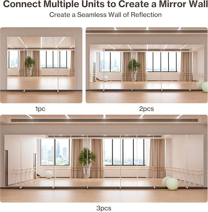 brisafe Full Length Stand Up Mirror on Wheels,75''L×95''W,Large Tri-Fold Floor Mirror with Stand,Movable 3-Way Full Length Standing Mirror for Gym, Dance Studio, Fitness Room, and Home (Silver)