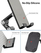 OCYCLONE Phone Stand, Adjustable Height and Angle Foldable Cell Phone Stand Holder for Desk, Taller iPhone Stand Compatible with 4.7"-13" Smartphones iPad Tablet, Black