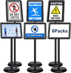6Packs Pedestal Sign Holder 11x17in Standing Signs Display Stand Adjustable Pedestal Floor Stand Sign Holder, Aluminum Poster Stand for Ads, Posters, Menu, Guide (Black)