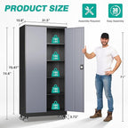 SISESOL 75" Tall Metal Storage Cabinet with Wheels,Rolling Garage Storage Cabinet with Lock,Gray Metal Cabinets with Wheels and Shelves,Tall Tool Cabinets on Wheel for Garage,Home,Office,Shop