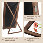 Rustic Floor Full Length Mirror Wood Frame, 56"X21" Farmhouse Free Standing Mirror for Bedroom Living Room Entryway, Hanging or Leaning Wall-Mounted, Tempered Glass, Brown