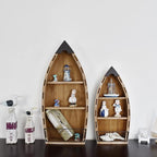 Wood Hanging Boat Shelf Set Nautical 3-Tiered Shelves for Living Room Bathroom Bedroom - Beach Themed Decorative Bookcase Wooden Wall Art Ornament Display Shelf Rustic Coastal Home Decor