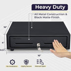 Volcora 16" Push Open Cash Register Drawer for Point of Sale (POS) System, Partial Removable Black Heavy Duty Till with 5 Bills/8 Coin Slots, Key Lock and Double Media Slots