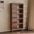 AQIMUELE 5 Tier Wood Bookcase Cabinet with Glass Doors 72 inch, Display Bookshelf,Kitchen Pantry Display Cabinet, Brown Finish Cube Storage Organizer Stand,Save Space for Home Office(No Light Strip)
