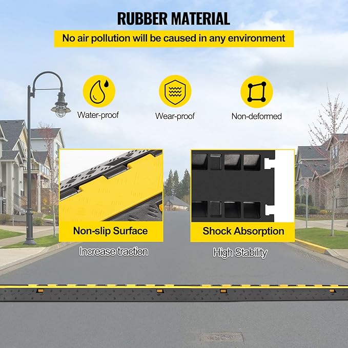 Happybuy 5 Pack Rubber Cable Protector Ramp 2 Channel Heavy Duty 66000lbs Load Capacity Cable Wire Cord Cover Ramp Speed Bump Driveway Hose Cable Ramp Protective Cover