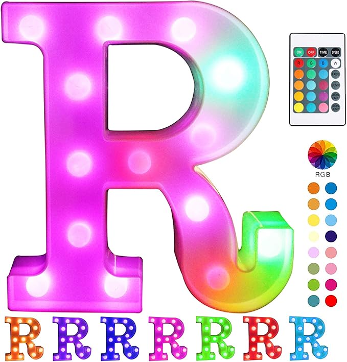 Pooqla Colorful LED Marquee Letter Lights with Remote – Light Up Marquee Signs – Party Bar Letters with Lights Decorations for the Home - Multicolor R