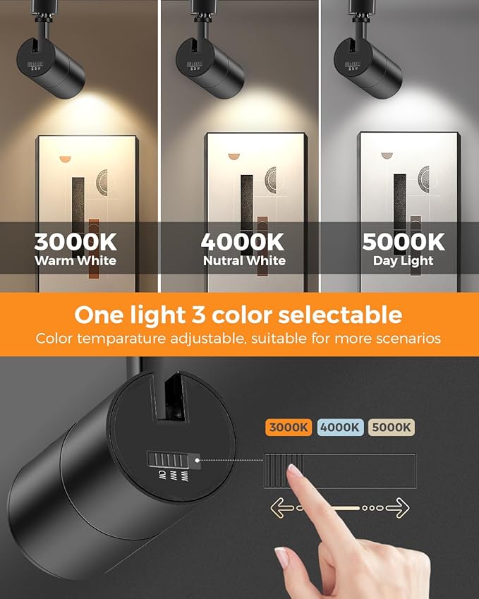 VANoopee 3-Color Zoomable 6 Light LED Track Lighting Kit with 6.6FT H Type Track Lighting Rail, LED Track Light Heads Dimmable Modern Kitchen Track Lighting Fixtures Ceiling Spotlight 10W 1000lm Black