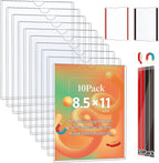 10 Pack Magnetic Sign Holder 8.5 x 11 - Rigid Sheet Protectors with Magnetic Strip Adhesive Strip, Adhesive Frames 8.5 x 11 Magnetic Picture Frames for Refrigerator,Whiteboard,Wall,Door,Window
