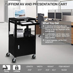 TUFFIOM AV Presentation Cart for Video Projector, Laptop Computer, Mobile Workstation Utility Media Cart for School Classroom Office, Rolling Storage Stand with Locking Cabinet Keyboard Shelf