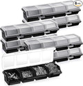 Hushee 6 Pcs Screw Organizer Box with Lid 4 Compartments Tool Bin Divider Plastic Stackable Hardware Organizer Small Part Storage Sorting Screw Box for Garage Workbench Craft Storage (Black)