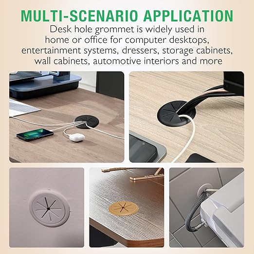 5 Pcs Desk Grommet 2" / 50 mm, Desk Hole Cover for Cables Beige, Cable Grommet ABS Plastic, Desk Hole Grommet for Home & Office Pc, Detachable Cable Cord Organizer
