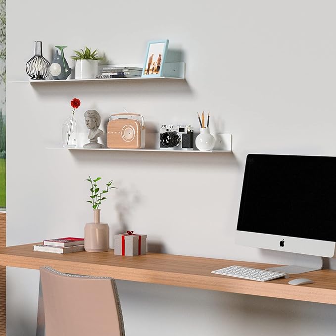 36 Inches Acrylic Wall Shelves 2 Pack, Floating Shelf for Wall Mounting, Acrylic Display Ledges for Funko Pop Figures, Home Décor, Living Room, Gaming Room, Plants(36 inch, White)