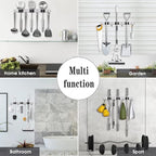 3 Racks and 4 Hooks Broom and Mop Holder Wall Mounted Garage Organizer Storage Tool Racks Stainless Steel Heavy Duty Hooks Self Adhesive Solid Non-slip Wall Hangers for Home Kitchen Garden Laundry