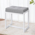 Vanity Stool, Vanity Chair Stools for Makeup Room, Square Linen Makeup Stool for Vanity, Modern Padded Small Ottomans Foot Rest for Bedroom Living Room, Grey & White