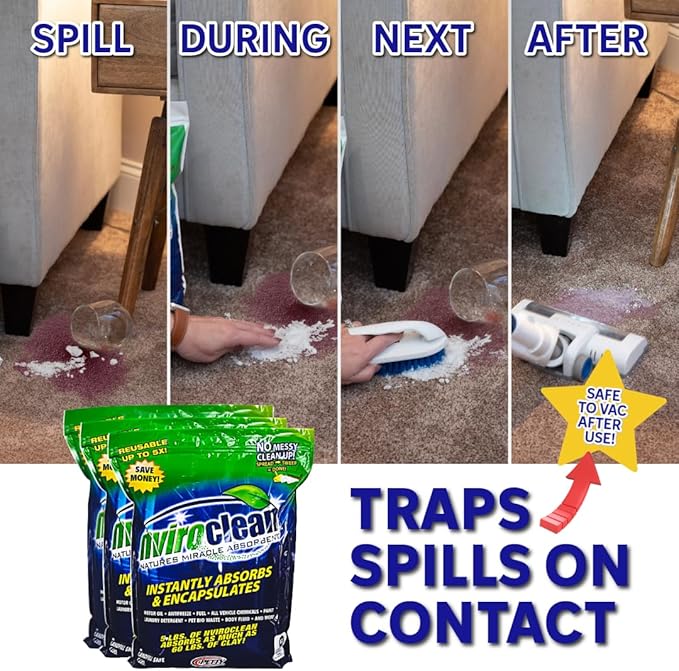 5 LB (Pack of 1) Super Absorbent & Encapsulant Spill Cleanup up to 24lbs, for Home, Commercial, & Industrial Use for Oil, Antifreeze, Food, Paint, Pet Waste, Body Fluids & More