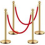 VIVOHOME Stainless Steel Stanchion Post Queue 4PCS Pole w/ 2 Red Velvet Ropes, Crowd Control Barriers w/Fillable Base for High-end Venues, Museums, Party Supplies (4 Pieces, Golden)
