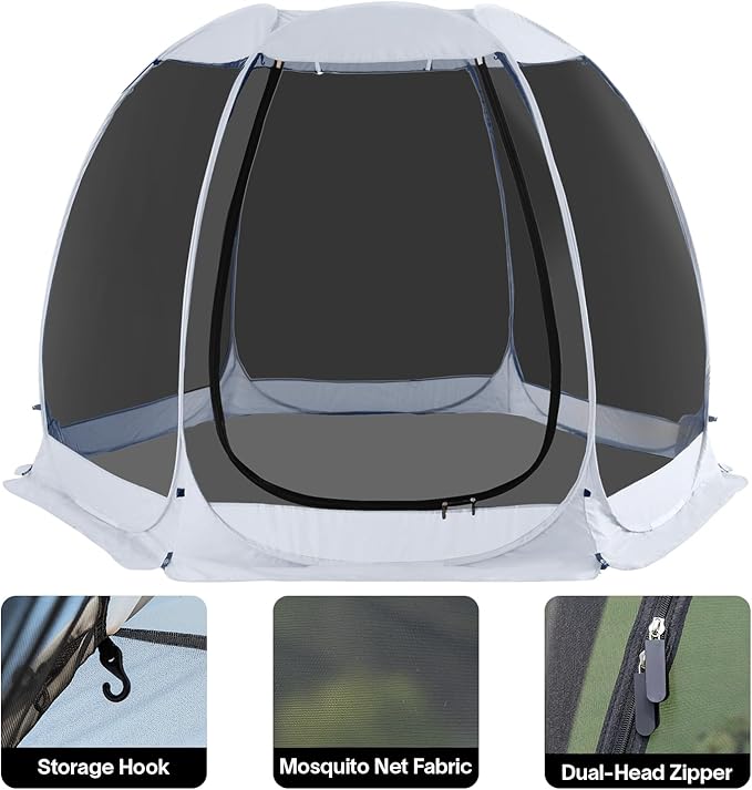 Alvantor Screen House Gazebo, 6-10-15 Person Pop Up Igloo Screened Canopy Tent with Mosquito Netting Sides, Instant UV Resistant Sun Shelter for Garden, Patio, Backyard