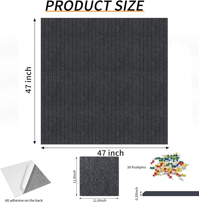 Large Felt Bulletin Board 47x47 Inch, 16pcs Peel and Stick Felt Wall Tiles Modern Push Pin Board for Wall Organization