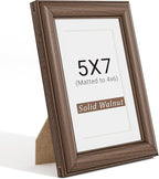 Natural Walnut 5x7 Picture Frames Mat to 4x6 Picture Display,Original Wood Handcrafted Photo Frame,Wooden Frame 5x7 with Tempered Glass Graduation Family Wedding Pictures Tabletop & Wall Decor