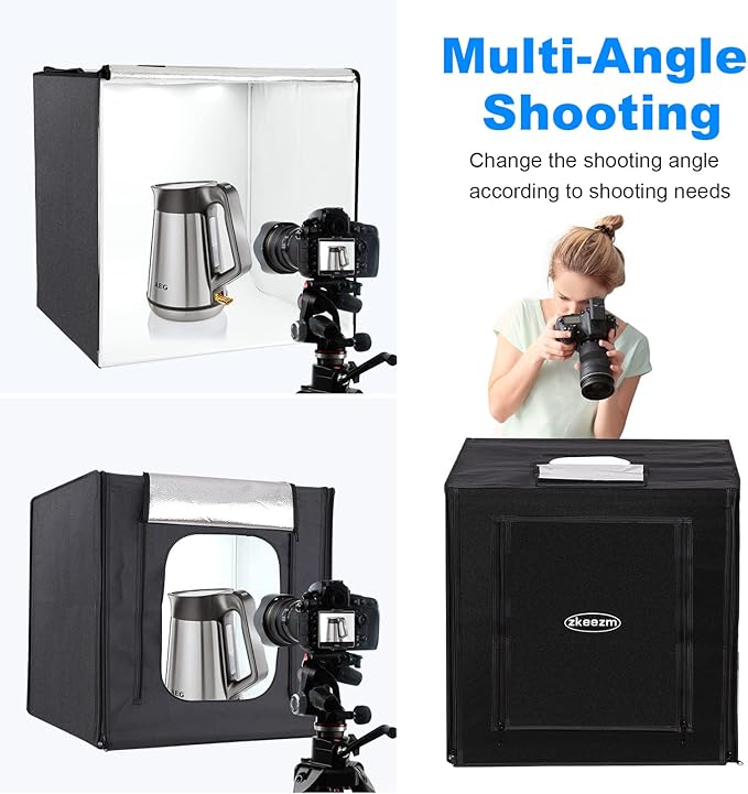 Photo Studio Light Box Photography 32"x32" with 100 LED and 6 Colors Backdrops Photo Box with Lights, Foldable Picture Box for Product Photography with 6500K Brightness
