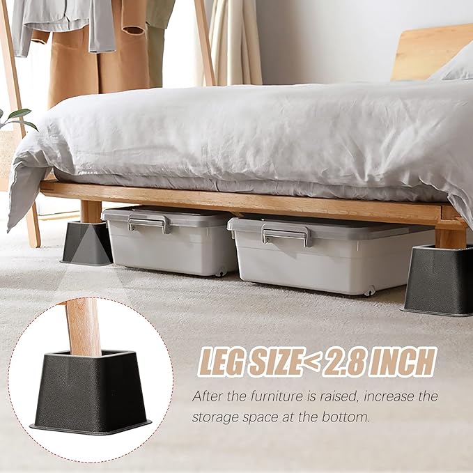 Bed Riser/Furniture Lift Bed/Bed risers/Furniture Lifter/Table risers/Frame Risers Create Under Bed Storage Heavy Duty for Furniture Height Adjustment (Black 8 Pack, 3 Inch)