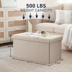 Ornavo Home 30 inch Folding Storage Ottoman with Large Storage, Foot Rest, Bedroom Bench - Beige
