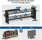 JUNNUJ Large Power Tool Organizer Wall Mount with Charging Station. Garage 8 Drill Holder Tools Battery Storage Shelf, Heavy Duty Utility Storage Rack Built in 8 Outlet 3 USB 10 FT Power Strip