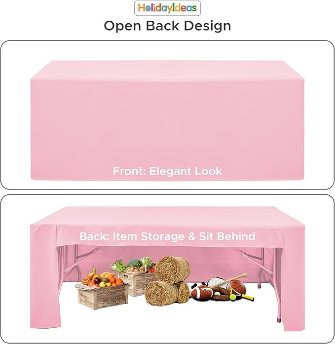 HolidayIdeas Open Back Fitted Tableclothss for 8 Foot Rectangle Table, Wrinkle Resistant Washable Table Covers 96x30 Inch for Craft Fairs, Banquets, Trade Show Display, Pink,4 Pcs