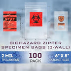 APQ Biohazard Specimen Bags, 6 x 8 Inch. Pack of 100 Clear Zipper Specimen Bags. 3 Wall Polyethylene Specimen Bag. 2 Mils Specimen Biohazard Bag. Biohazard Transport Bag. Biohazard Plastic Bags
