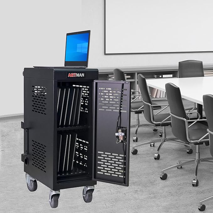 Laptop Charging Cart,16 Devices Tablet Storage Carts for pad Up to 16.3" Screen Size, Classroom Computer Mobile Charging Station for Pads, Chromebooks,Laptops, Security Storage(16 Bay-Black)