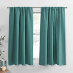 PONY DANCE Rod Pocket Curtains - 42 x 54 inches Sea Teal Blackout Curtain Panels Window Covering Thermal Insulated Light Block for Kitchen Bathroom Privacy Protect Drapes, 2 Pieces