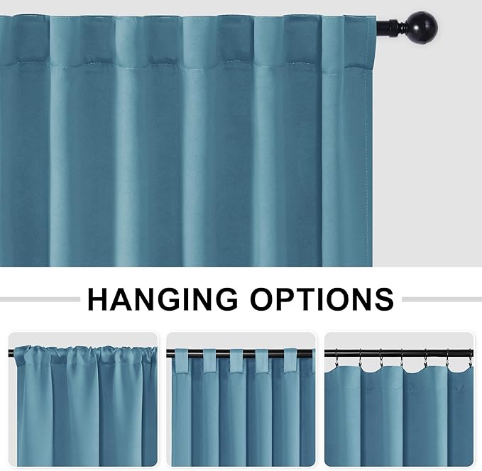 Hiasan Patio Sliding Room Divider Door Curtains - Extra Wide Privacy Room Thermal Insulated Blackout Curtain with Back Tab & Rod Pocket for Bedroom Partition(100 x 108 Inches, Stone Blue)