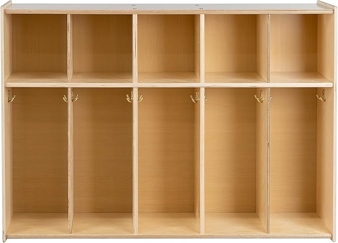 5-Section Coat Locker with Cubbies, Wooden Backpack Storage Organizer with Coat Hooks and Cubby Storage Organizer Cubes for Kids, Daycare, Classroom