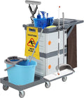 Commercial 3-Shelf Janitorial Cart with 2 Cabinets/Shelves, Commercial Traditional Wheeled Cleaning Cart with Cover and Oxford Bag, 300 Lb Capacity, Suitable for Schools, Hotels, Apartments