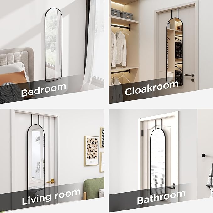 47x14 Mirror Full Length Back Door Hanging or Wall Mounted Aluminum Metal Frame Arch Mirrors for Entryway Bedroom Bathroom Dressing Living Room 47 14 inch Black