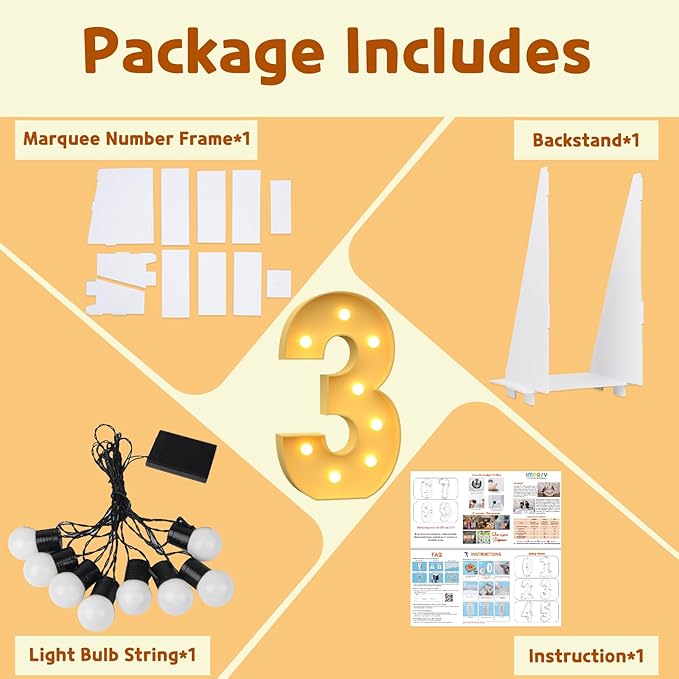 imprsv 3FT Marquee Numbers, Light Up Numbers for 30th Birthday Decorations, Light Up Sign 3 for Wedding Anniversary Party Decor, Pre-Cut Foam Board Kit