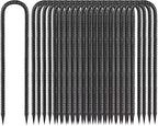 Ground-Stakes-Heavy-Duty-12 inch, U-Hook Rebar Stakes Black Coated Anti-Rust 16pcs Garden Stakes Metal Ground Anchors for Garden Dog Fence Chicken Coop Christmas Decorations Deer Fence