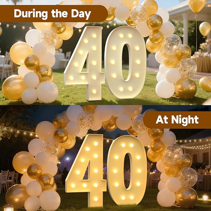 Mixifox 4FT Marquee Numbers 40, Large Light up Number 40 for Birthday Party Supplies, Sign, Backdrop, Happy 40th Birthday Decorations for 40 Years Old Women Men