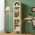 71” Tall Arched Pantry Cabinet with Glass Door, Display Cabinet Organizer, Versatile Pantry with Top-Opening Storage Container for Living, Kitchen Dining Room, Natural