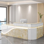 Modern Reception Desk – Front Desk, Reception Counter for Office, Checkout Counter, LED Lighting, Storage, Soft Close Drawers, Custom Logo, Fully Assembled (I,88IN)