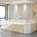 Modern Reception Desk – Front Desk, Reception Counter for Office, Checkout Counter, LED Lighting, Storage, Soft Close Drawers, Custom Logo, Fully Assembled (I,100IN)