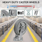 8'' × 2'' Caster Wheel, Heavy Duty Industrial Caster, Rubber Wheels with Roller Bearing, Load 1000lbs per Swivel Casters for Cart Dolly Toolbox Trolley (1 Swivel)