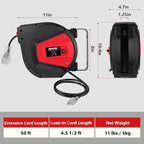 Himimi Retractable Extension Cord Reel, 50FT 14AWG/3C Power Cord Reel for Garage Workshop, Wall/Ceiling Mounted Extension Cord Reel, 3-Lighted Triple Outlets, UL Listed, 13A Circuit Breaker